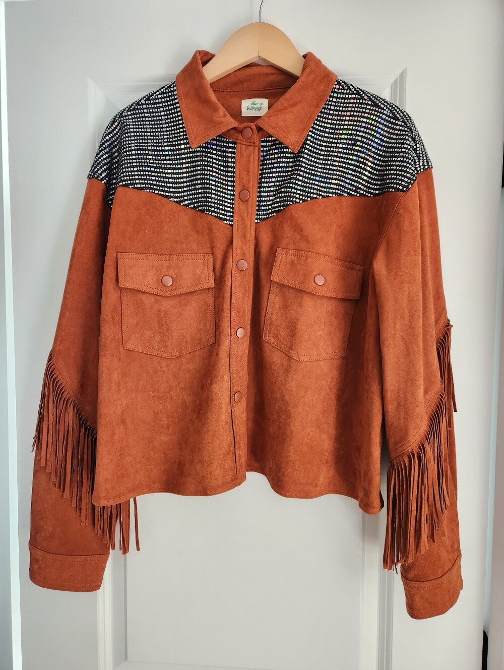 Blue Buttercup Faux Suede Sparkle Jacket Size L